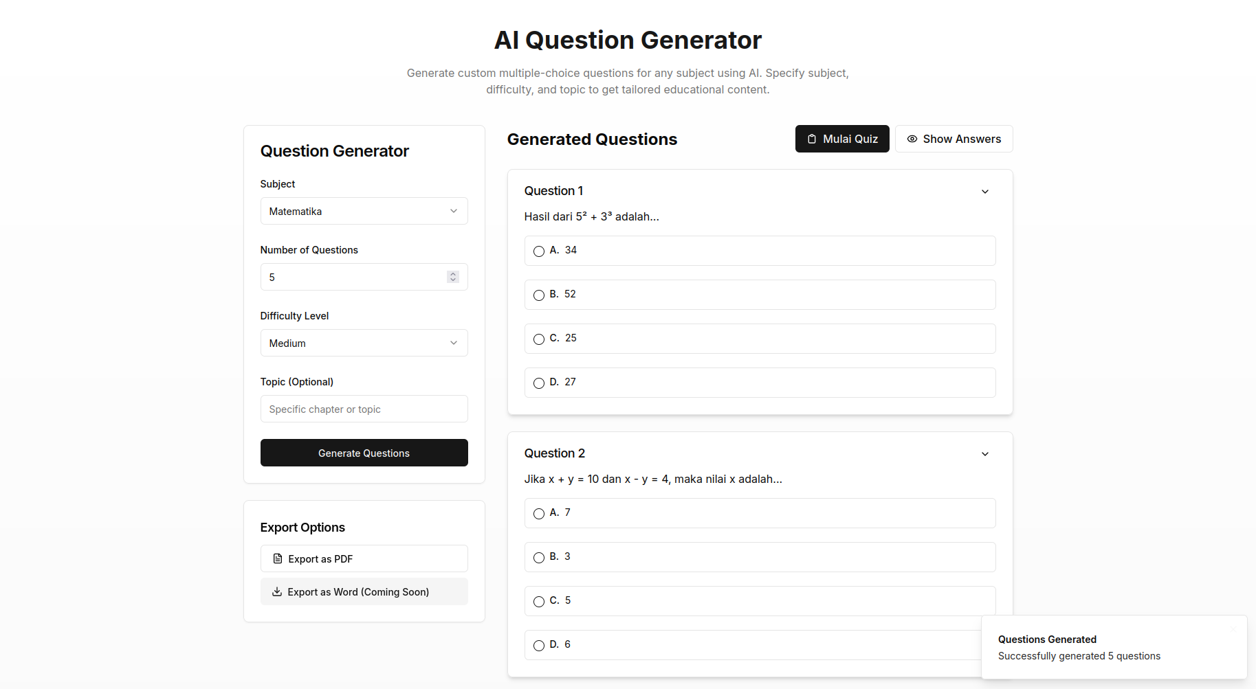 BuatinSoal Quiz Generator